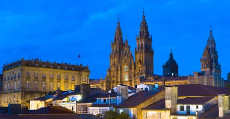 Papier Peint photo autocollant Monument Santiago de Compostela Catedral by Night Panorama Galicia Spain