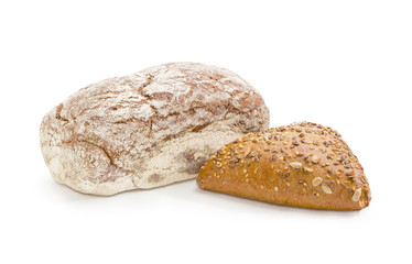 Brown bread and small multigrain bread sprinkled with different seeds