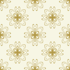 Floral vector golden ornament. Seamless abstract classic background with flowers. Pattern with repeating floral elements