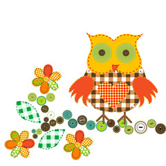 Cartoon owl in patchwork style