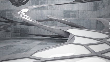 Abstract white and concrete parametric interior  with window. 3D illustration and rendering.