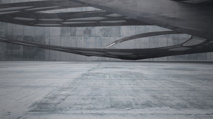 Abstract white and concrete parametric interior  with window. 3D illustration and rendering.