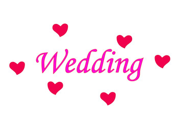isolated beautiful wedding word and red hearts , valentine ' day concepts