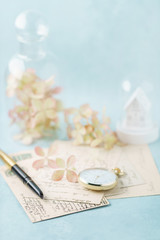 Naklejka premium vintage cards and hydrangea flowers