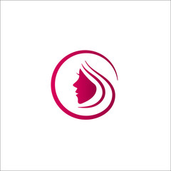 Woman face with hair and circle, logo for beauty, massage, cosmetic and spa salon