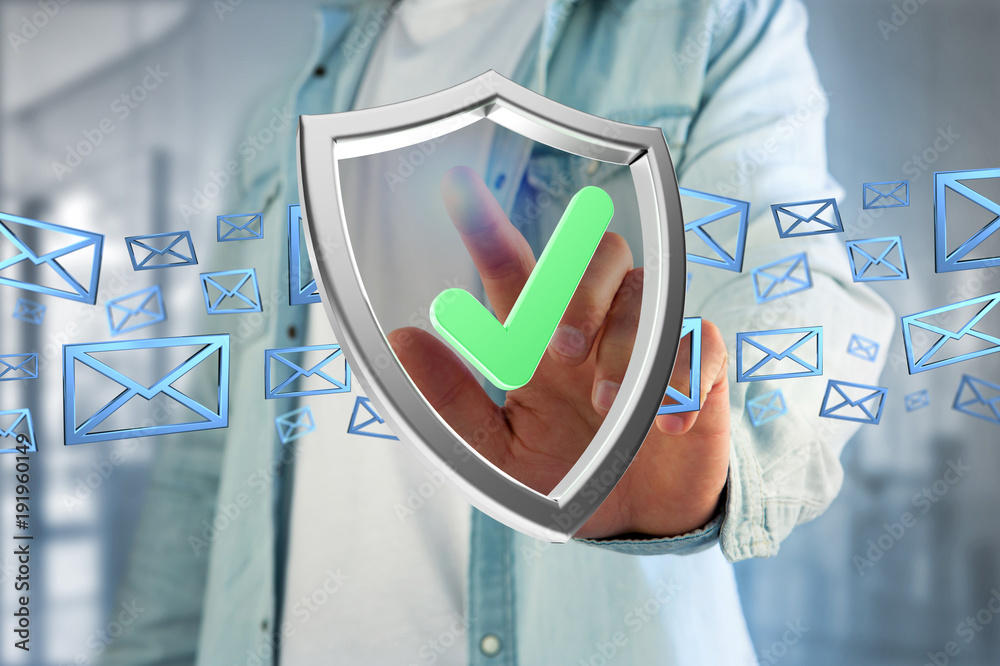 Poster shield symbol displayed on a futuristic interface - 3d rendering