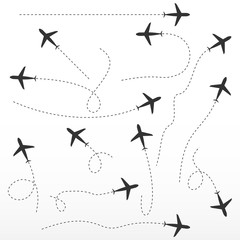 Airplane route, directions signs. Vector directions on white background.