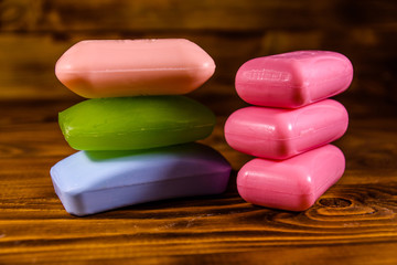 Pieces of the soap on wooden table