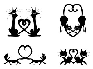 black love heart cat couples set ,vector