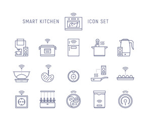 Lines smart kitchen icons set