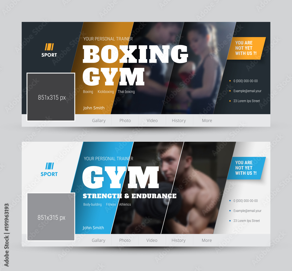 Poster design of the cover for social networks with diagonal lines and photos.