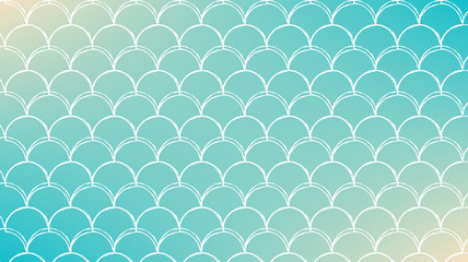 Fish scale on trendy gradient background. Horizontal backdrop with fish scale ornament. Bright color transitions. Mermaid tail banner and invitation. Underwater sea pattern. Turquoise, blue colors. © Holo Art