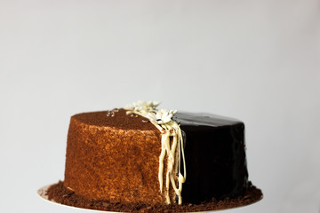 chocolate cake with crumb and glaze
