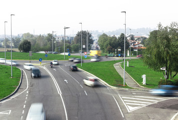 Road traffic at roundabout junction