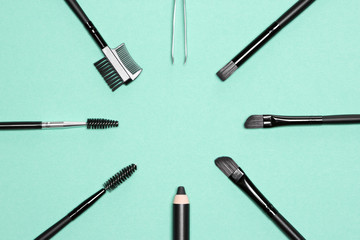 Accessories for care of brows with copy space in the center