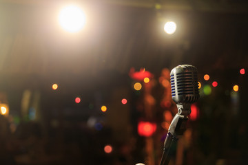 Retro microphone on stage in a pub