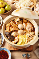 Taiwan popular cuisine, Spicy hot pot soup with wide variety of ingredients.