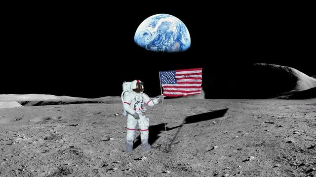 Moon as Astronaut puts America Flag in Ground, 4K some elements furnished by NASA images