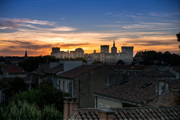 Fototapeta na wymiar Cityscape of Avignon with Palace of Pope France during sunset sky