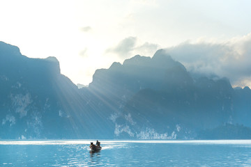 A boating on the river and beautiful mountain