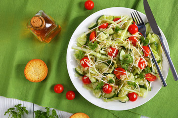 risoni salad with sprouts and veggies