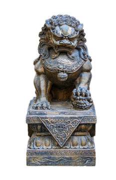 Stone statue. Guardian Lion Foo Fu dog guard. Buddhist sculpture