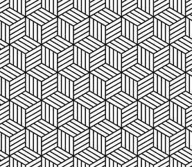 Wallpaper murals Black and white Abstract striped cubes geometric seamless pattern in black and white, vector