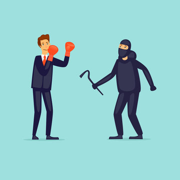 Protection of business from thieves. Flat design vector illustration.