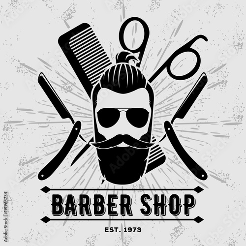 "Barber Shop Vintage Label Badge Or Emblem On Gray