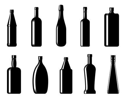 Collection of bottles of different shapes