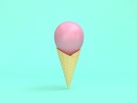 abstract pink ice cream round balloon minimal green background 3d rendering