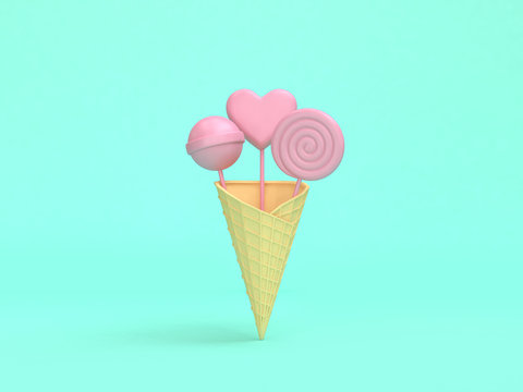 abstract pink ice cream candy minimal green background 3d rendering