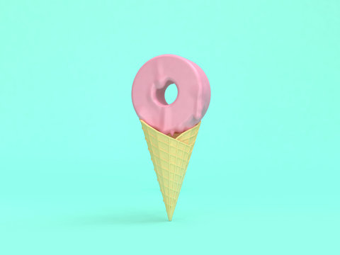 abstract pink ice cream circle-donut minimal green background 3d rendering