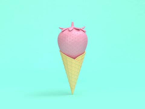 abstract pink ice cream strawberry minimal green background 3d rendering