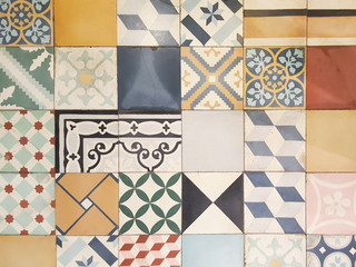 Colorful vintage ceramic tiles wall decoration background