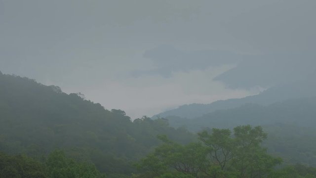 Scenic view of mountains fog mist viewpoint at Phu Chi Fa, Phu Chee Fah, Chiang Rai, Chiang Mai, Thailand.