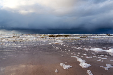 Restless Baltic sea in evening time.