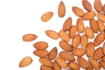 almonds isolated on white background. Top view. Flat lay
