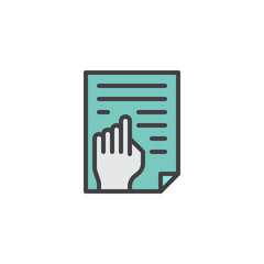 Obraz premium Reading text filled outline icon, line vector sign, linear colorful pictogram isolated on white. Pointing on document symbol, logo illustration. Pixel perfect vector graphics