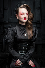 Woman with a bright make-up.