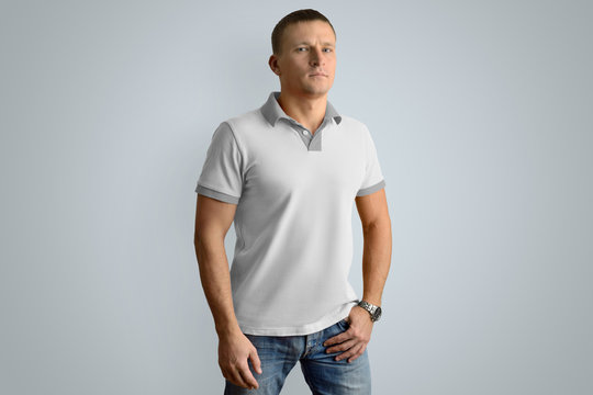 Athletic man in the blank polo shirt. Mockup for your design or logo.