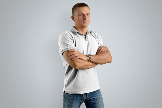 Gent young man in the blank polo shirt. Mockup for your design.