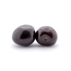 Photo of dark red cherries isolated on white background