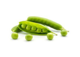 Photo of green peas isolated on white background