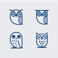Owl outline icons collection. Set of outline owls and emblems design elements for schools, educational signs. Unique illustration for design.