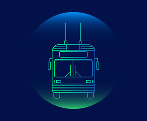 Modern Neon Thin Icon of trolleybus on Blue Background.