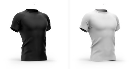 Men's t shirt with round neck and raglan sleeves. 3d rendering.