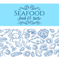 Naklejka premium seamless border with seafood