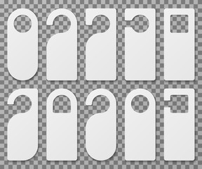 White blank hotel room door hangers vector template isolated