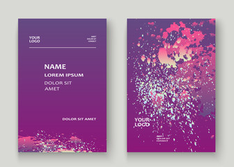 Neon explosion paint splatter artistic cover design. Fluid violet gradient dust splash texture background. Trendy creative template vector Cover Report Catalog Brochure Flyer Product